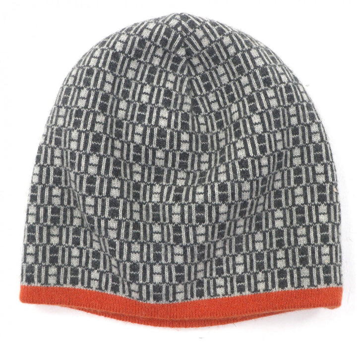 美品□HERMES エルメス ヴィンテージ カシミヤ100％ マルジェラ期 Hロゴ総柄 ビーニー ニットキャップ 帽子 グレー イタリア製 正規品