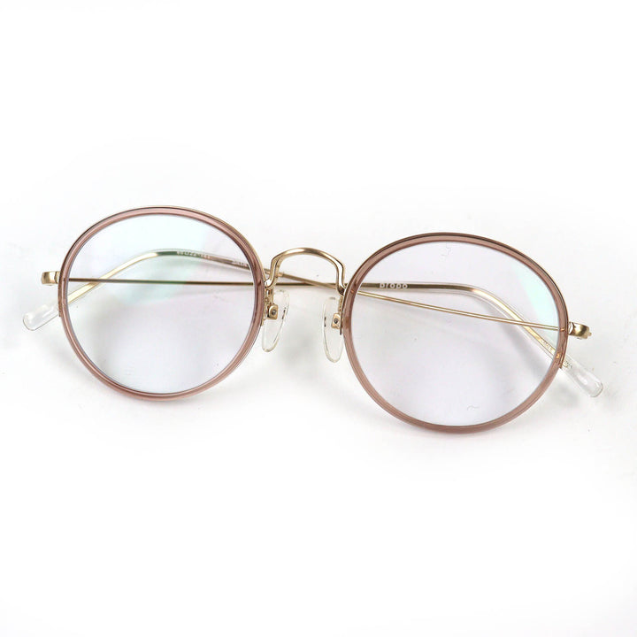 美品△Propo プロポ SAYA 3 サヤ ラウンドフォルム メガネ 眼鏡 アイウェア ゴールド クリアピンク 46□22 141 度入り 日本製 レディース