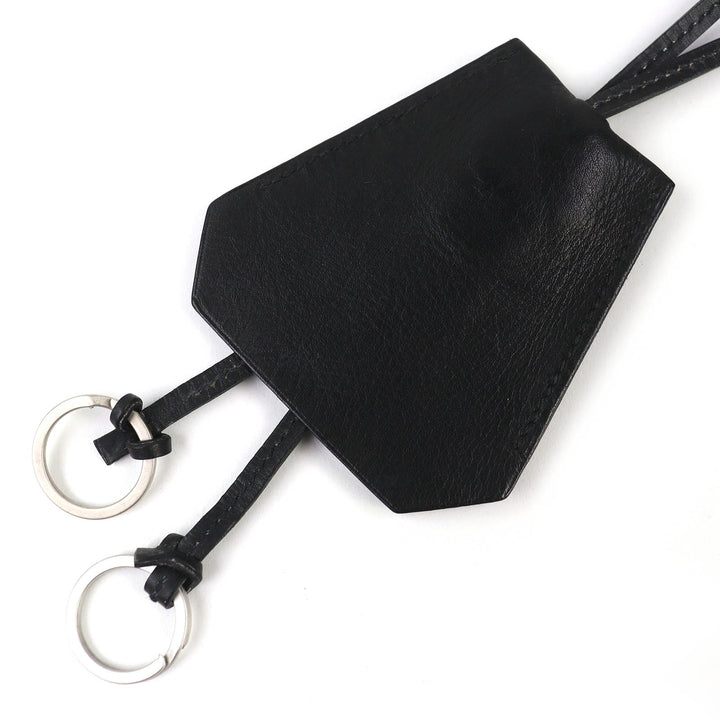良品△HERMES エルメス ヴィンテージ レザー マルジェラ期 クロシェット ネックレス ペンダント ブラック □D刻印 フランス製 レディース