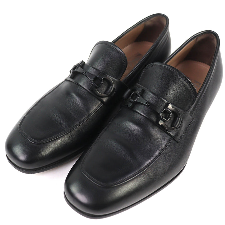 美品△Salvatore Ferragamo サルヴァトーレフェラガモ ASTEN ダブルガンチーニ レザー ローファー ブラック 5EE 伊製