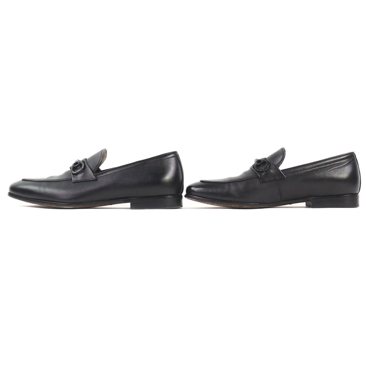 美品△Salvatore Ferragamo サルヴァトーレフェラガモ ASTEN ダブルガンチーニ レザー ローファー ブラック 5EE 伊製