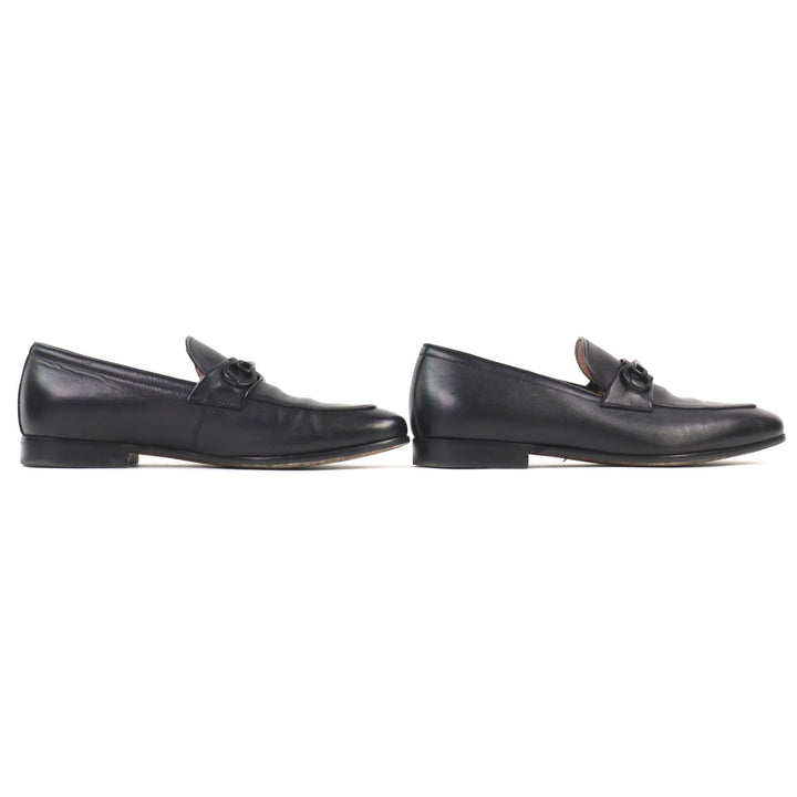美品△Salvatore Ferragamo サルヴァトーレフェラガモ ASTEN ダブルガンチーニ レザー ローファー ブラック 5EE 伊製