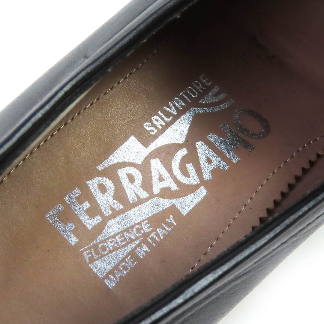 美品△Salvatore Ferragamo サルヴァトーレフェラガモ ASTEN ダブルガンチーニ レザー ローファー ブラック 5EE 伊製