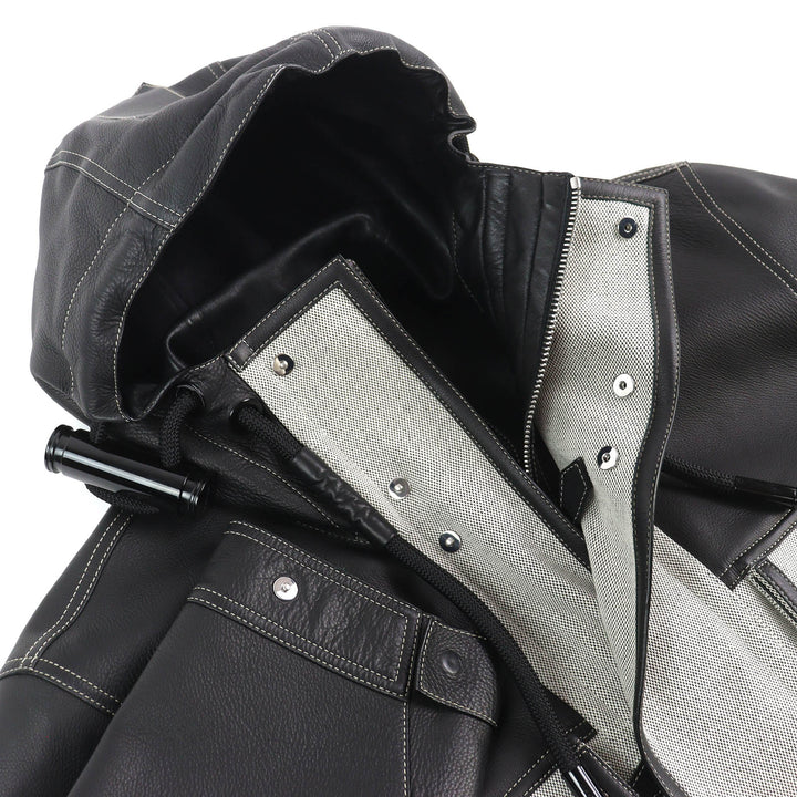 極美品△BURBERRY バーバリー 4567182 ホースフェリー レザー×コットンキャンバス WZIP フーデッド ジャケット コート 黒 46 正規品