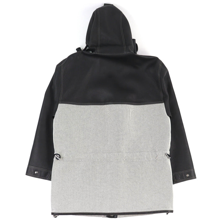 極美品△BURBERRY バーバリー 4567182 ホースフェリー レザー×コットンキャンバス WZIP フーデッド ジャケット コート 黒 46 正規品
