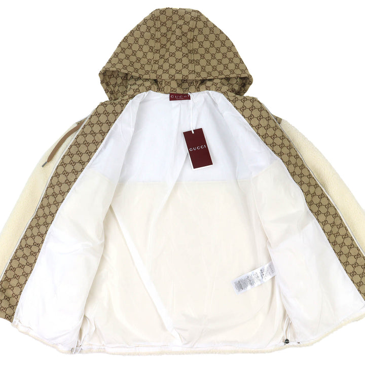 未使用品△GUCCI グッチ 24AW 798503 GGインターシャ フーデッド ジップアップ ウール フリースジャケット ボアジャケット M 正規品