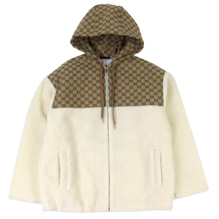 未使用品△GUCCI グッチ 24AW 798503 GGインターシャ フーデッド ジップアップ ウール フリースジャケット ボアジャケット M 正規品