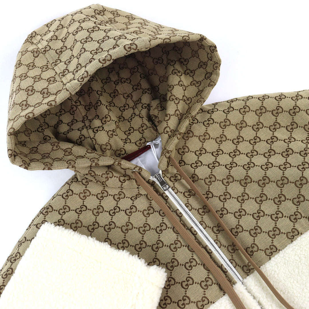 未使用品△GUCCI グッチ 24AW 798503 GGインターシャ フーデッド ジップアップ ウール フリースジャケット ボアジャケット M 正規品