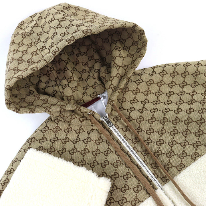 未使用品△GUCCI グッチ 24AW 798503 GGインターシャ フーデッド ジップアップ ウール フリースジャケット ボアジャケット M 正規品