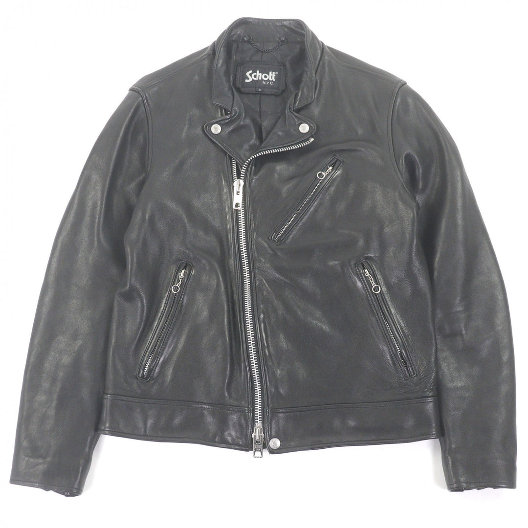 美品□schott ショット 3111035 羊革 ラムレザー WZIP ダブルライダースジャケット バイカージャケット ブラック S 正規品 メンズ