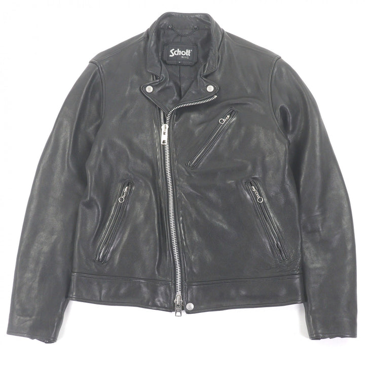 美品□schott ショット 3111035 羊革 ラムレザー WZIP ダブルライダースジャケット バイカージャケット ブラック S 正規品 メンズ