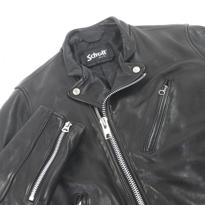 美品□schott ショット 3111035 羊革 ラムレザー WZIP ダブルライダースジャケット バイカージャケット ブラック S 正規品 メンズ