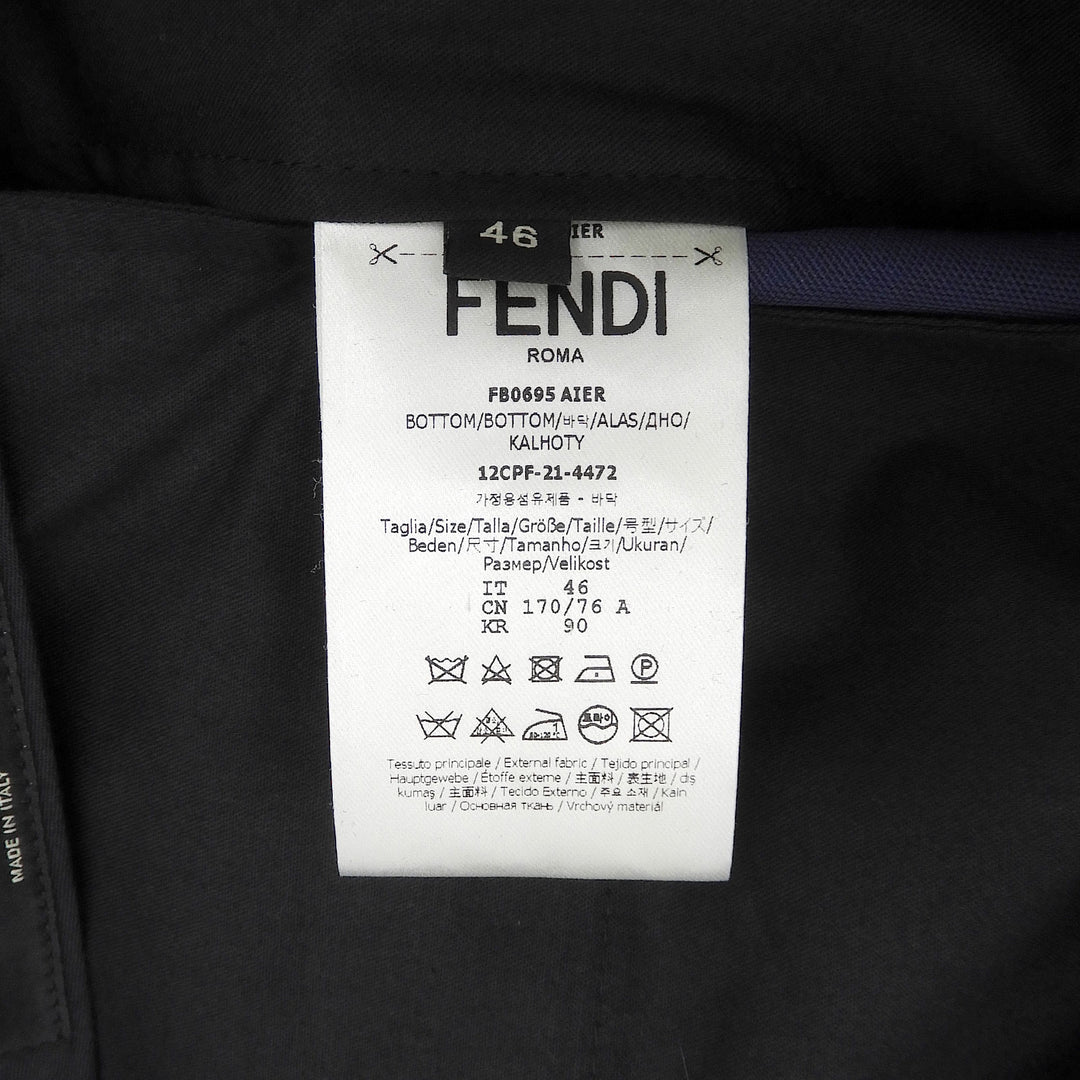 未使用品▲FENDI フェンディ FB0695 リネン シルク混 FFロゴ ズッカ 総柄 タック入り ハーフパンツ 紺 46 イタリア製 正規品 メンズ
