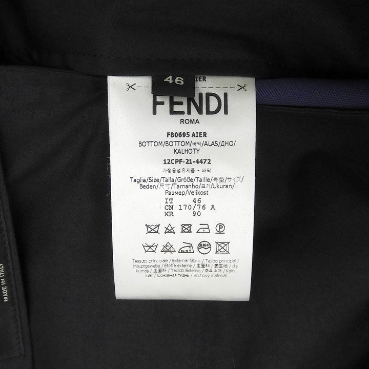 未使用品▲FENDI フェンディ FB0695 リネン シルク混 FFロゴ ズッカ 総柄 タック入り ハーフパンツ 紺 46 イタリア製 正規品 メンズ