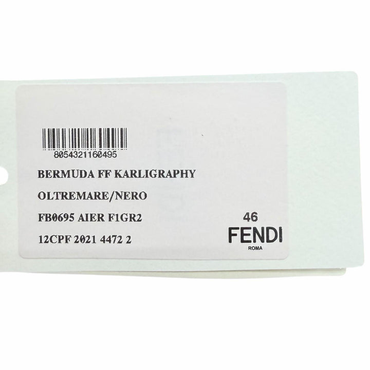 未使用品▲FENDI フェンディ FB0695 リネン シルク混 FFロゴ ズッカ 総柄 タック入り ハーフパンツ 紺 46 イタリア製 正規品 メンズ