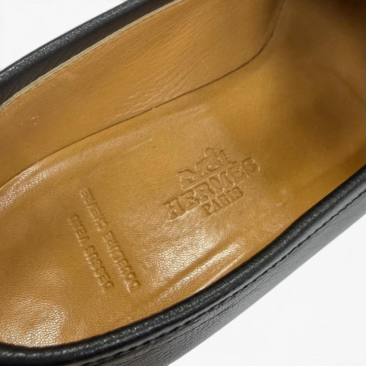 美品☆HERMES エルメス デスタン ゴールド金具 ケリーバックル レザー ローファー ブラック 35.5 イタリア製 レディース