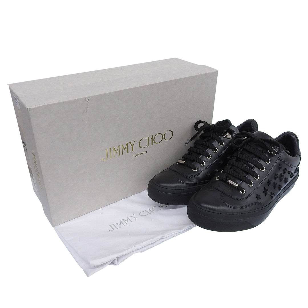 美品▲JIMMY CHOO ジミーチュウ ACE スタースタッズ レースアップ レザー ローカットスニーカー ブラック 41 伊製 メンズ 箱・保存袋付き