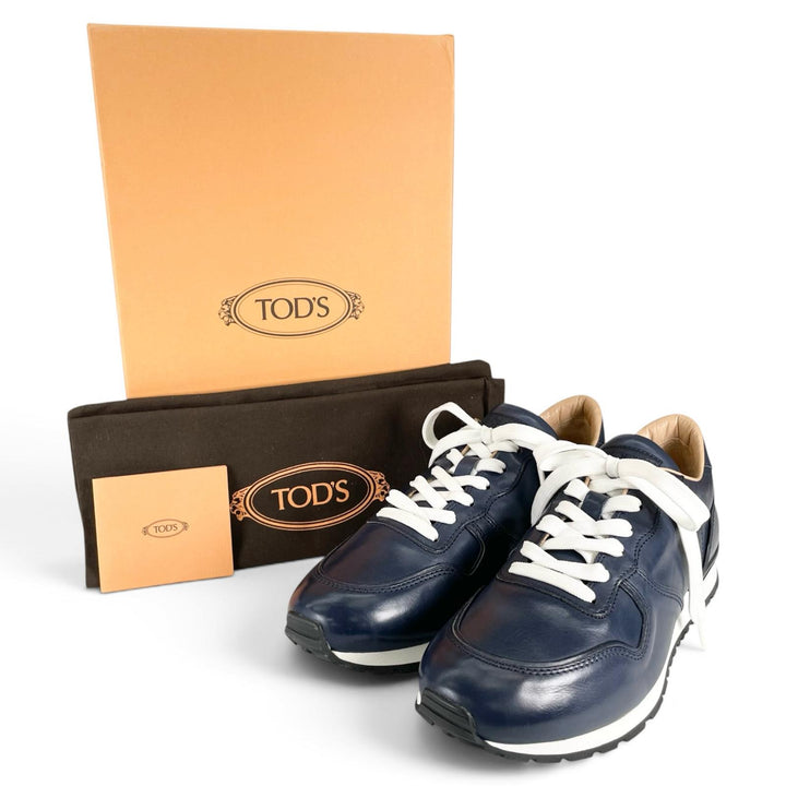 極美品▲TOD’S トッズ ALLACCIATA ACTIVE FONDO SPORTIVO レザー スニーカー ネイビー 7 イタリア製 メンズ 箱・保存袋付き
