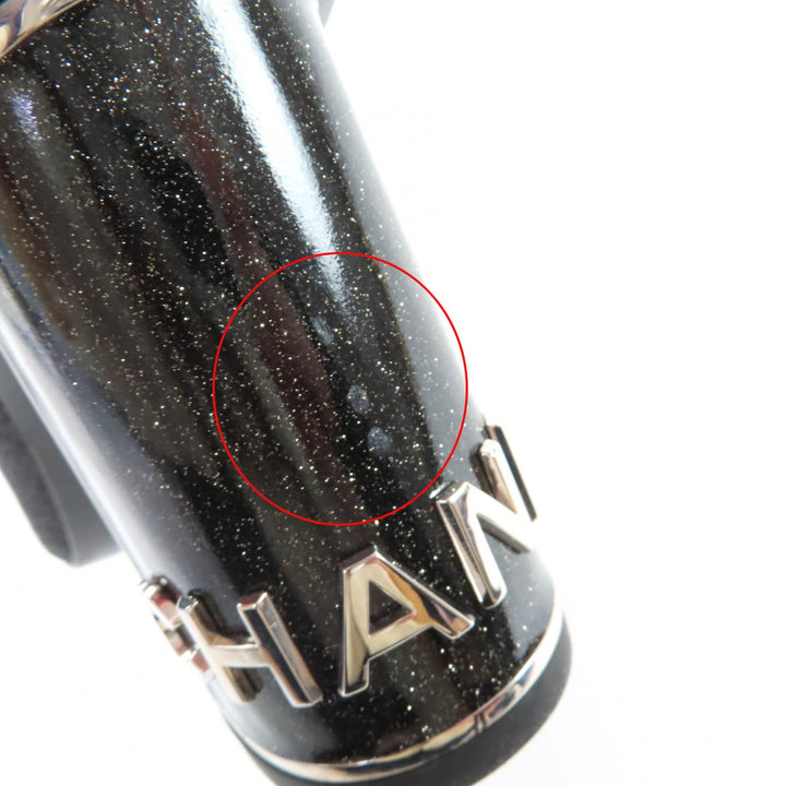 極美品★CHANEL シャネル G33832 ココマーク ロゴ金具付 ラメ入り チャンキーヒール パンプス ブラック 35.5 イタリア製 レディース