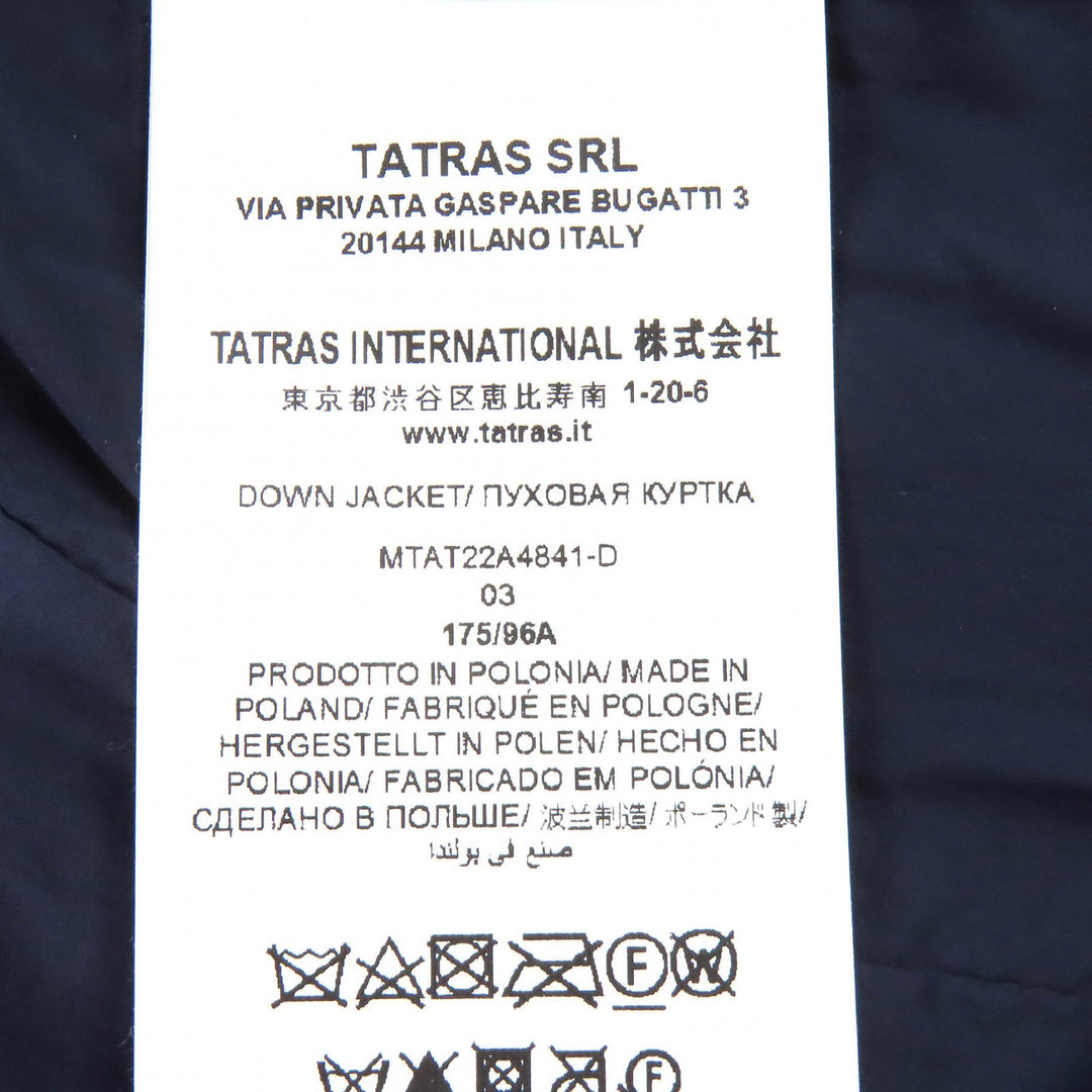 美品△TATRAS タトラス MTAT22A4841 GESSO ジェッソ ロゴワッペン フード付き ZIP UP ダウンジャケット ネイビー 03 正規品 メンズ