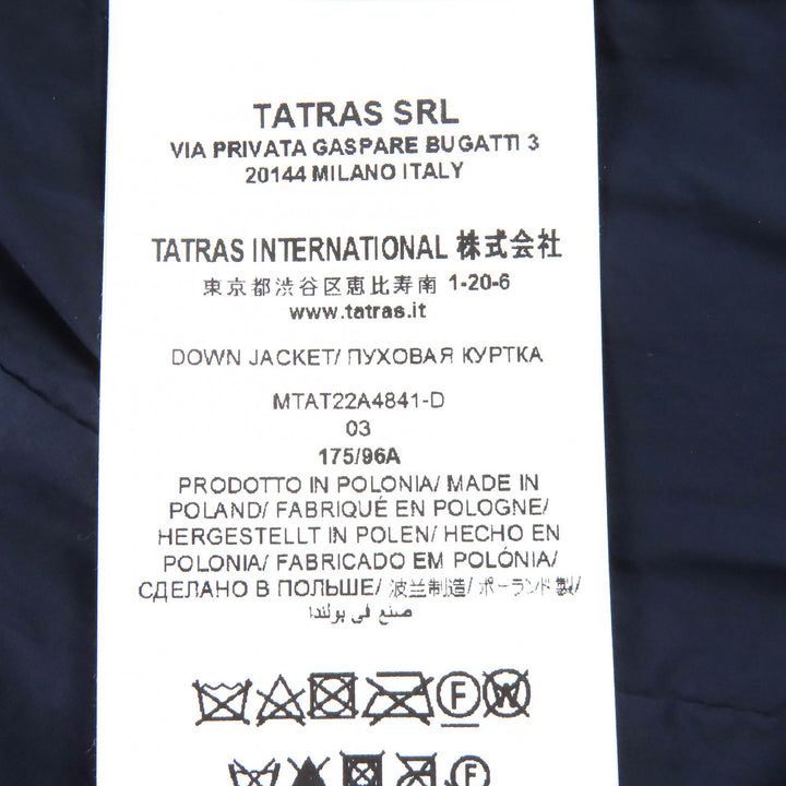 美品△TATRAS タトラス MTAT22A4841 GESSO ジェッソ ロゴワッペン フード付き ZIP UP ダウンジャケット ネイビー 03 正規品 メンズ