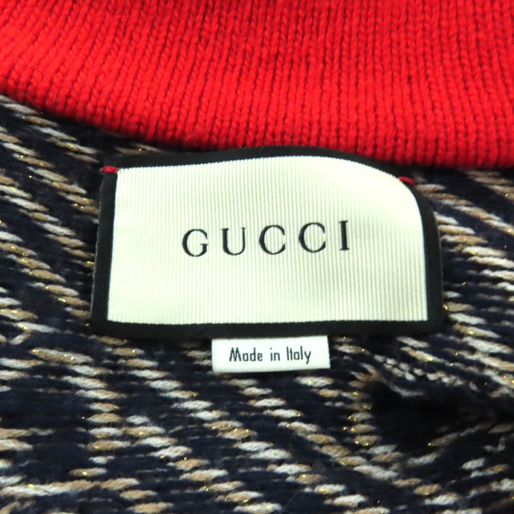 極美品★GUCCI グッチ 553505 ウール混 ロゴボタン付 GG総柄 ニット ブルゾン ジャケット マルチ S イタリア製 正規品 レディース