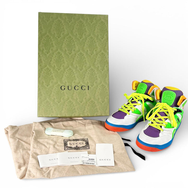 未使用品▲GUCCI グッチ 661310 BASKET ヴィンテージ加工 レザーハイカットスニーカー マルチカラー 37 箱・保存袋付き 伊製 レディース
