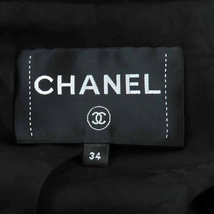 極美品★CHANEL シャネル P54568 裏地シルク100％ ココマークチェーンボタン フード付 ムートンコート ブラック 34 フランス製 正規品