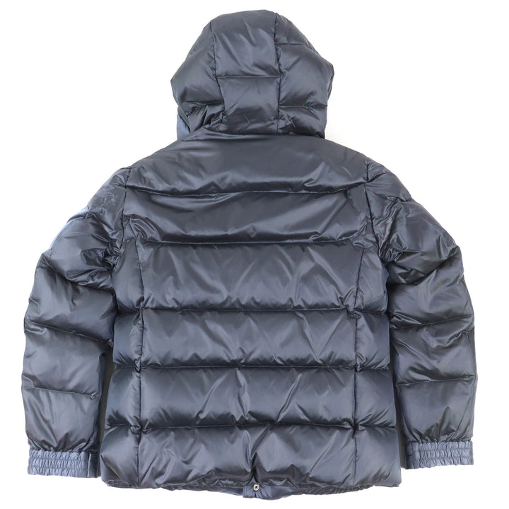 未使用品△5351プール.オム 24AW ロゴレザーパッチ フード付き ジップアップ ダウンジャケット ブルーグレー 46 正規品 メンズ