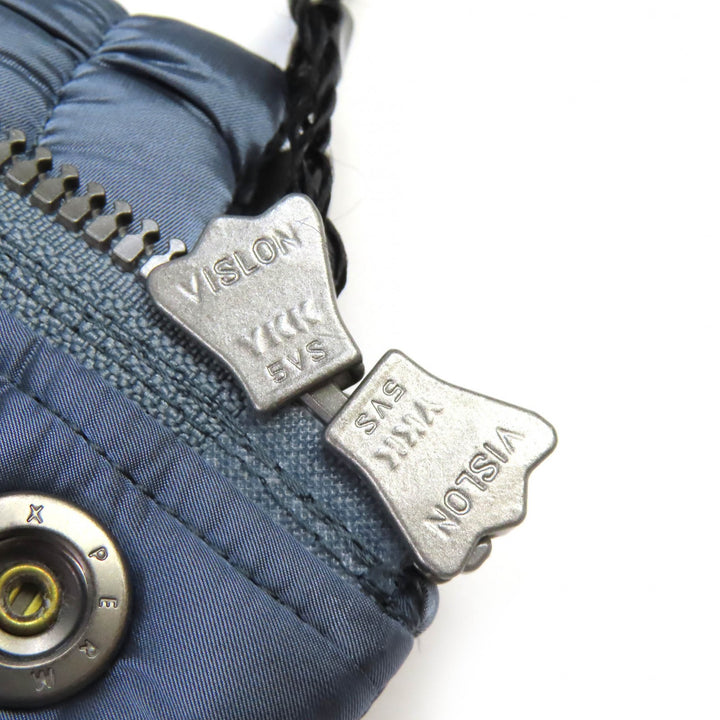 未使用品△5351プール.オム 24AW ロゴレザーパッチ フード付き ジップアップ ダウンジャケット ブルーグレー 46 正規品 メンズ