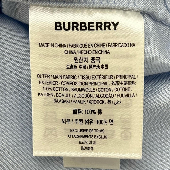 極美品▲BURBERRY バーバリー コットン100％ ロゴボタン ソリッドカラー シャンプレー 半袖 膝丈 ワンピース ブルー 38 正規品 レディース