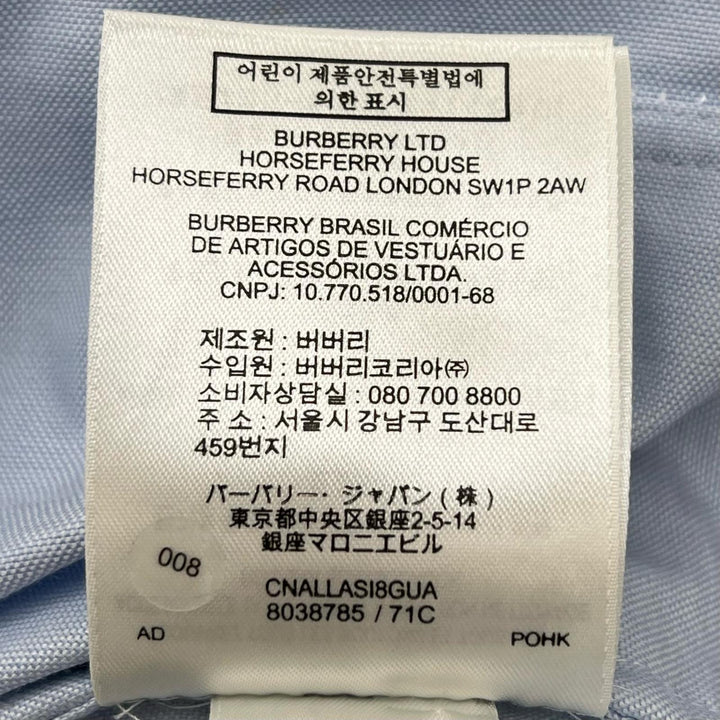 極美品▲BURBERRY バーバリー コットン100％ ロゴボタン ソリッドカラー シャンプレー 半袖 膝丈 ワンピース ブルー 38 正規品 レディース