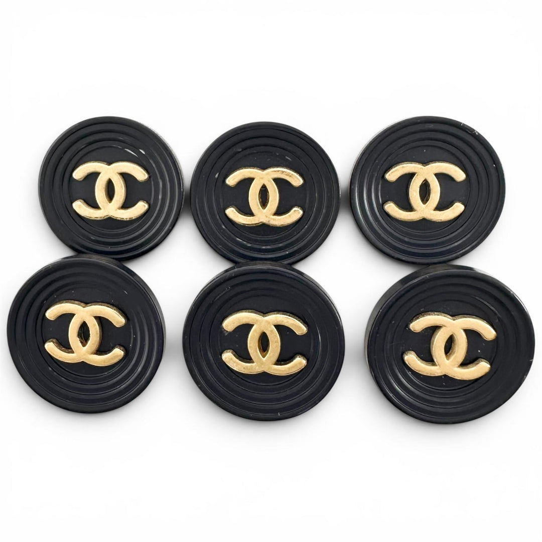 美品▲CHANEL シャネル ヴィンテージ ラウンド型 ココマーク 裏ロゴ入り 6個セット ボタン ダークネイビー ゴールド レディース