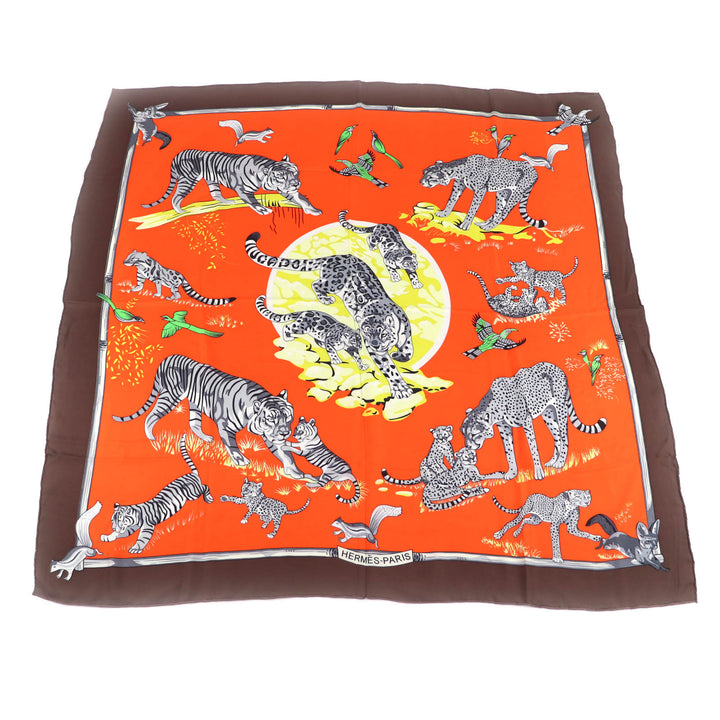 美品★HERMES エルメス カレ140 tendresse feline 野生の優しさ シルク100％ 大判 スカーフ マルチ フランス製 レディース
