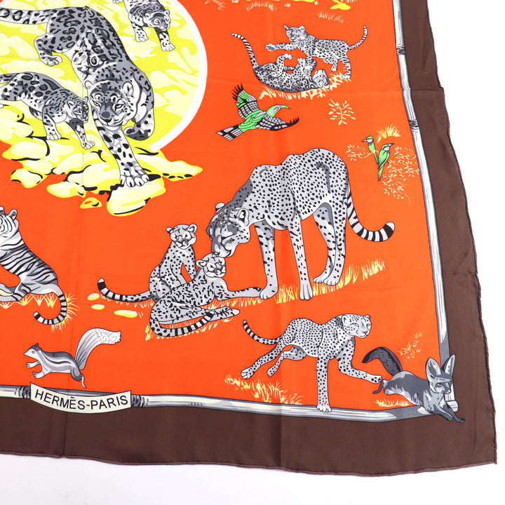 美品★HERMES エルメス カレ140 tendresse feline 野生の優しさ シルク100％ 大判 スカーフ マルチ フランス製 レディース