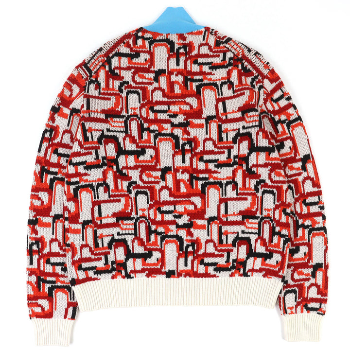 極美品△PRADA プラダ 2022年製 UMR536 S222 1113 バージンウール カシミヤ 総柄 ハイネック ニット セーター 48 正規品
