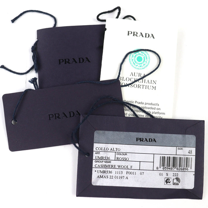 極美品△PRADA プラダ 2022年製 UMR536 S222 1113 バージンウール カシミヤ 総柄 ハイネック ニット セーター 48 正規品