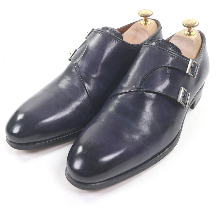 美品□MAGNANNI マグナーニ MAGNANNI SELECTION パティーヌレザー ダブルモンクストラップ ドレスシューズ ネイビー 40 保存袋付き メンズ