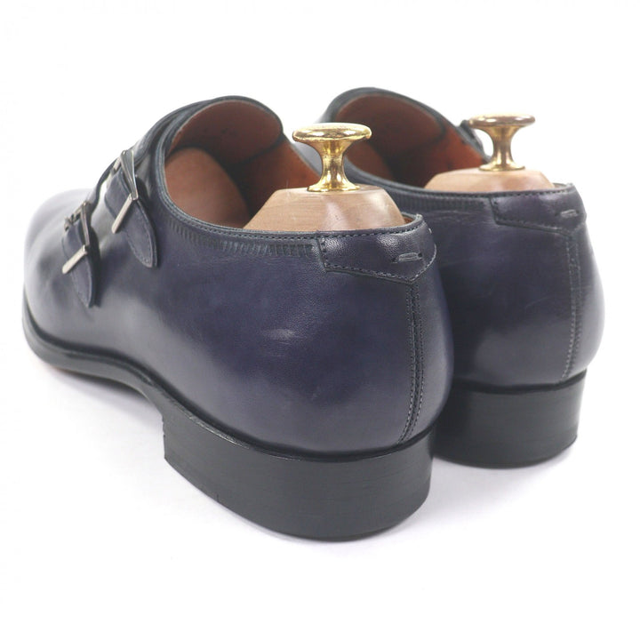 美品□MAGNANNI マグナーニ MAGNANNI SELECTION パティーヌレザー ダブルモンクストラップ ドレスシューズ ネイビー 40 保存袋付き メンズ
