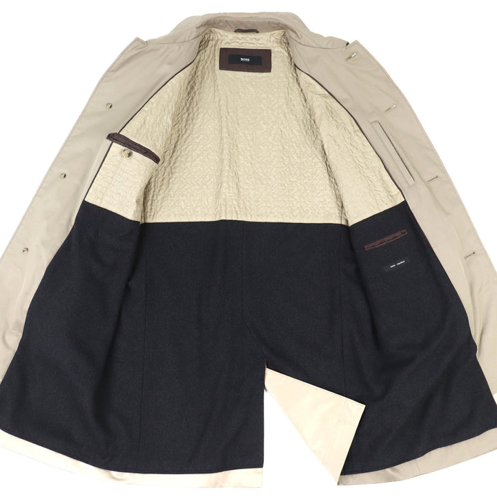 極美品△HUGO BOSS ヒューゴボス コットン water-repellent ロゴボタン シングルコート ベージュ 52 ハンガー・ガーメント付き 正規品