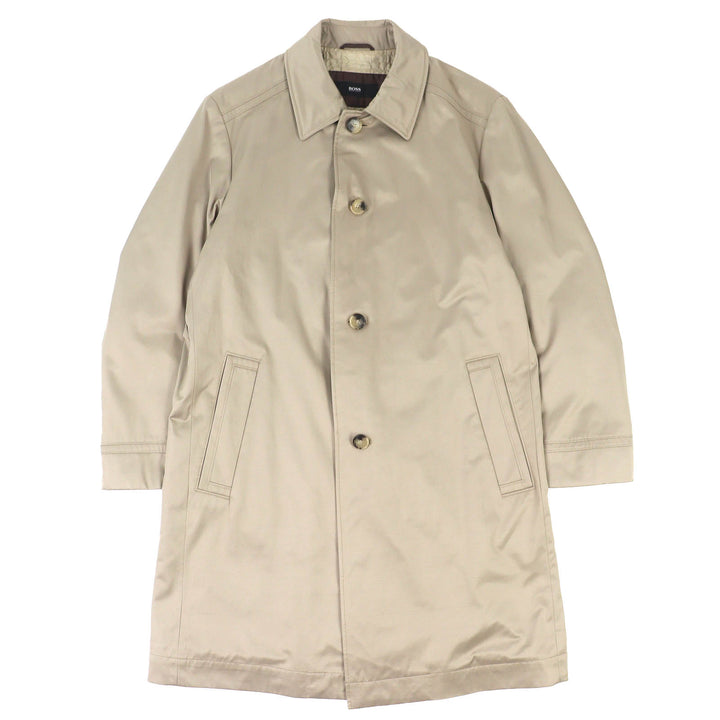 極美品△HUGO BOSS ヒューゴボス コットン water-repellent ロゴボタン シングルコート ベージュ 52 ハンガー・ガーメント付き 正規品
