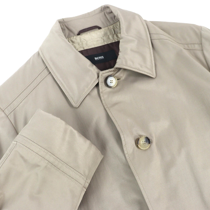 極美品△HUGO BOSS ヒューゴボス コットン water-repellent ロゴボタン シングルコート ベージュ 52 ハンガー・ガーメント付き 正規品