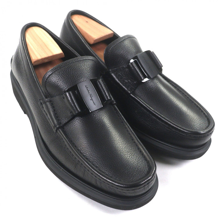 極美品▼Salvatore Ferragamo サルヴァトーレフェラガモ 673838 ヴァラ レザー Uチップ レザーシューズ ローファー ブラック 6 保存袋付
