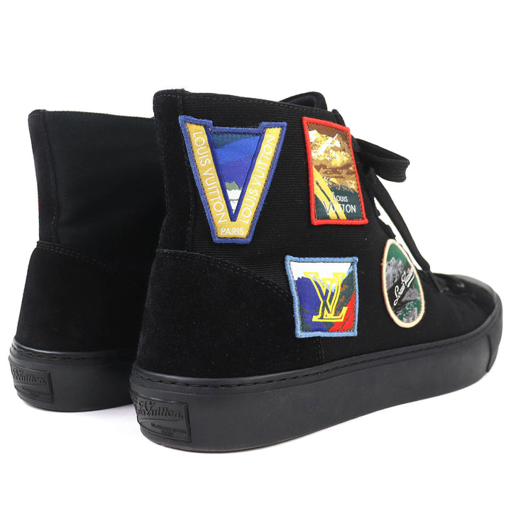 極美品△LOUIS VUITTON ルイヴィトン タトゥーライン キャンバス スウェードレザー アルプスワッペン ハイカットスニーカー ブラック 7