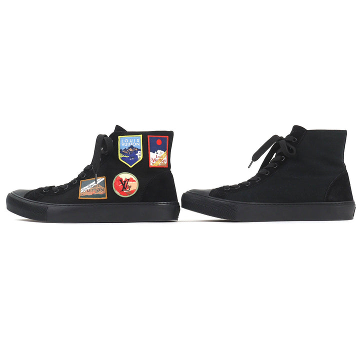 極美品△LOUIS VUITTON ルイヴィトン タトゥーライン キャンバス スウェードレザー アルプスワッペン ハイカットスニーカー ブラック 7