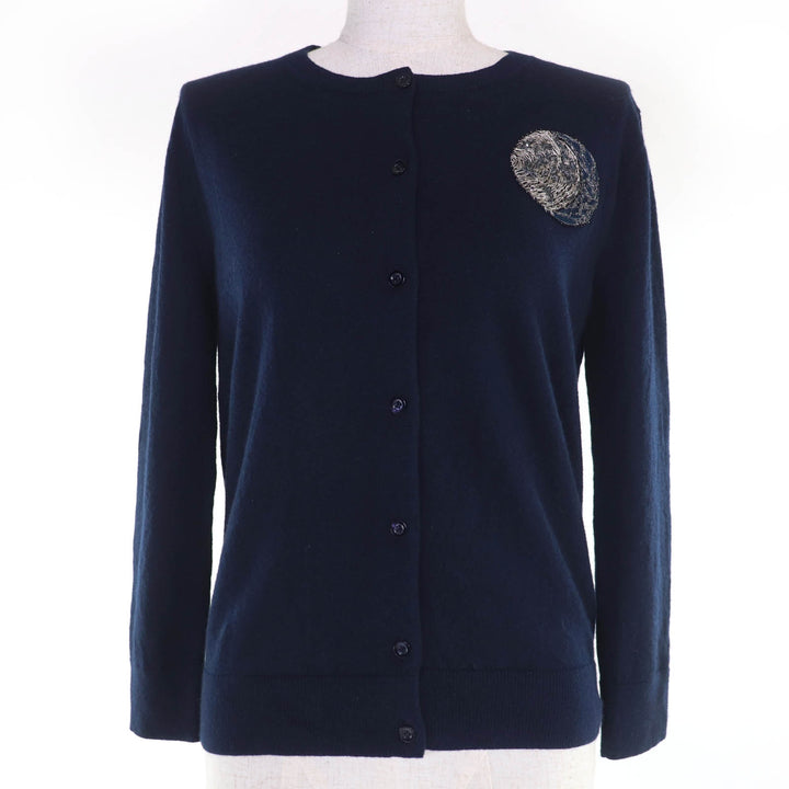 美品☆Christian Dior クリスチャンディオール 7H24106XM007 カシミヤ100％ ビーズ装飾 長袖ニット カーディガン ネイビー 40 正規品