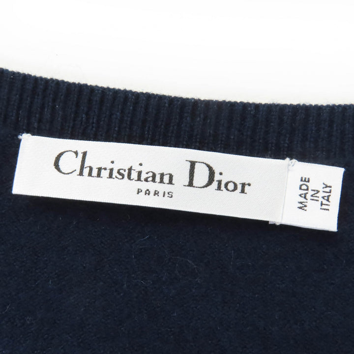 美品☆Christian Dior クリスチャンディオール 7H24106XM007 カシミヤ100％ ビーズ装飾 長袖ニット カーディガン ネイビー 40 正規品