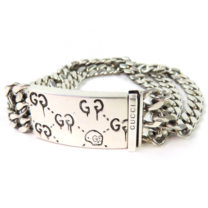 美品◇GUCCI グッチ ゴースト SV925 ドクロ GG柄 3連チェーン ブレスレット アクセサリー シルバー 全長16cm 伊製 重量29.12g レディース