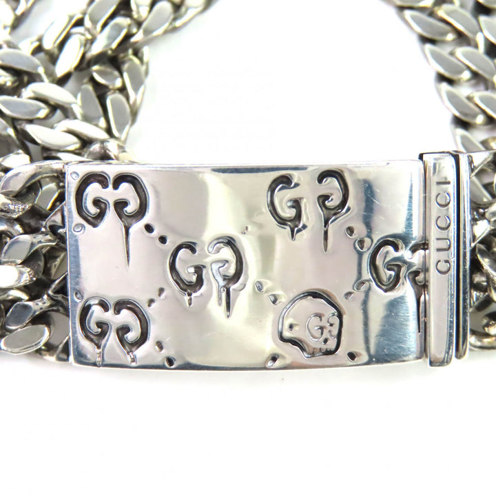 美品◇GUCCI グッチ ゴースト SV925 ドクロ GG柄 3連チェーン ブレスレット アクセサリー シルバー 全長16cm 伊製 重量29.12g レディース