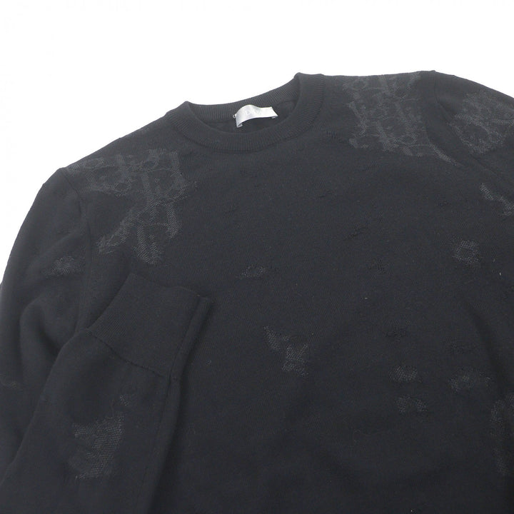 美品□DIOR ディオール オム 923M604AT937 オブリーク クラッシュオパール加工 薄手 長袖ニット セーター ブラック S イタリア製 メンズ